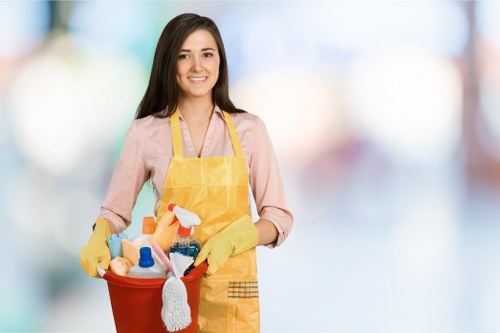 Trained carpet cleaners working with protective equipment